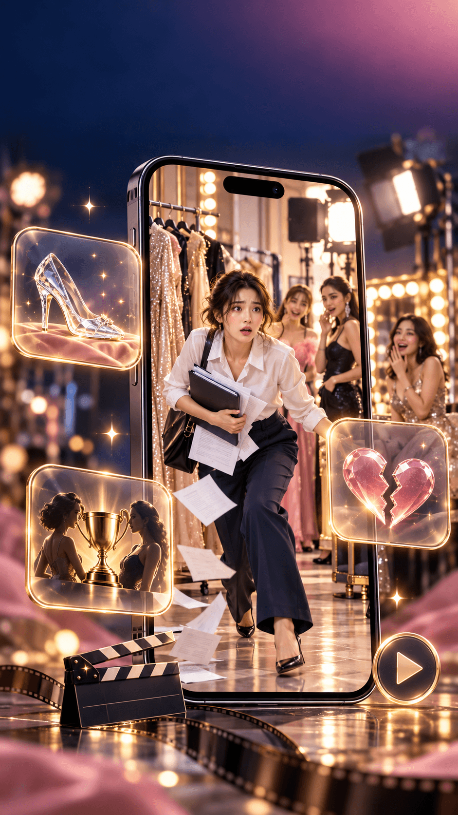 ภาพปกแสดง 3 พล็อตละครสั้น AI ที่ไวรัล ได้แก่ ซินเดอเรลล่า รักที่มีอุปสรรค และคู่แข่งที่ชนะได้คนเดียว บนหน้าจอมือถือแนวตั้ง